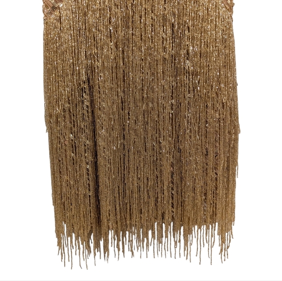 NWT Nadine Merabi Tammy Gold Fringe Beaded Mini Dress Size 10 - Picture 3 of 12